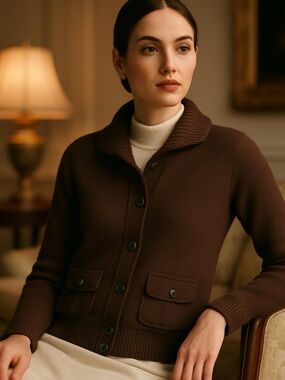 Lauren Ralph Lauren Brown Sweater Cardigan Size XL